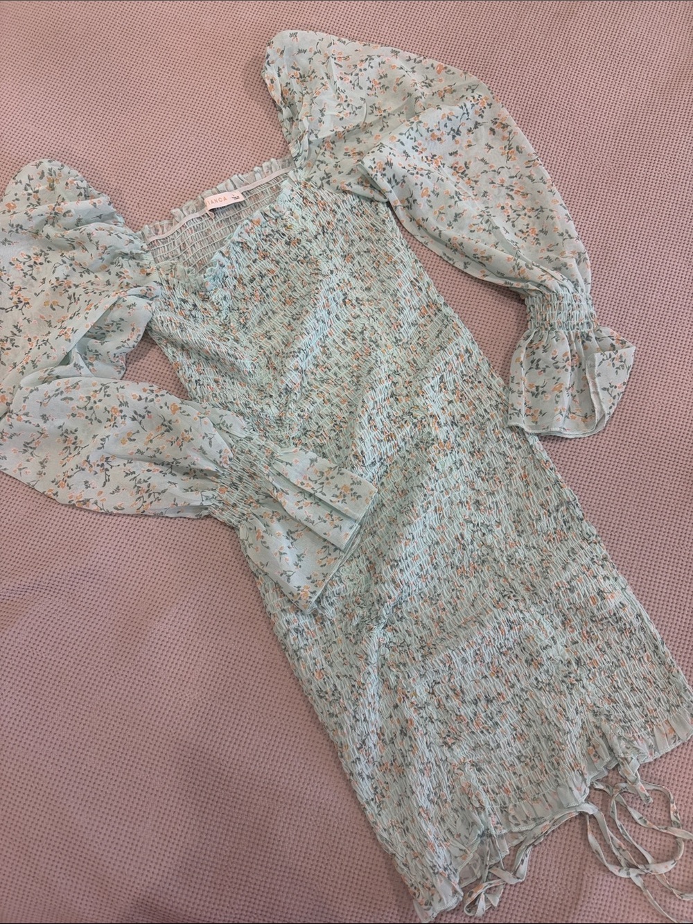 Smocked Floral Maxi Dress in Light Mint